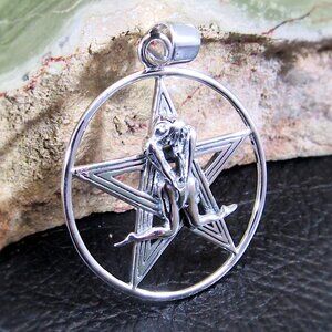 Solid 925 Sterling Silver Tantric Lovers Pentacle Pendant / Kama Sutra Jewelry